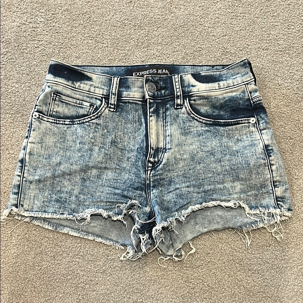 Express Blue high waisted Distressed Jean Shorts